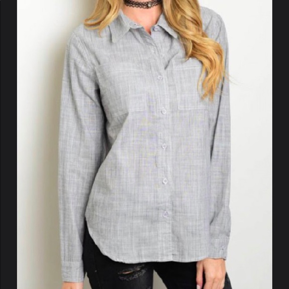 NWT Grey/blue button down blouse - Picture 1 of 3